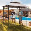 8x5 Outdoor Grill Gazebo 2-Tier Vented BBQ Canopy Steel Frame, Brown