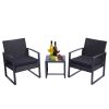 3 Pieces Patio Set Outdoor Wicker Patio Furniture Sets Modern Set Rattan Chair Conversation Sets with Coffee Table for Yard and Bistro (Black) RT