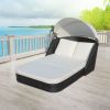 Sun Lounger with Canopy Poly Rattan Black