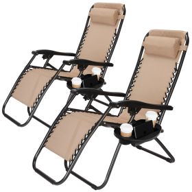 2 Pcs Zero Gravity Outdoor Lounge Chairs Patio Adjustable Folding Reclining Chairs Beach Chairs XH