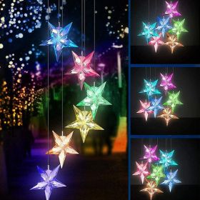 Wind Chime Solar Light Color Changing LED Solar Mobile Blue Star Wind Chime Solar Light Wind Mobile Portable Waterproof Outdoor Decorative Romantic Wi