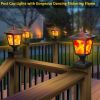 Solar Post Flame Light, Outdoor Deck Fence Post Cap Top LED Light wih Flickering Flame, Waterproof Black Post Top LED Light, Outdoor Garden Firefly St