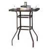 Wrought Iron Glass High Bar Table Patio Bar Table Brown