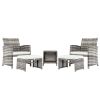 Outdoor 5pcs Combination Sofa Set with  2 Chairs 2 Footstools 1 Coffee Table XH