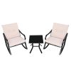 2pcs Strap Rocking Chair And 1pc Coffee Table Disassembly and Assembly Black Frame Beige Cushion Three-Piece Rattan Set RT