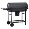 Barrel Grill with Wheels and Shelves Black Steel 45.3"x33.5"x37.4"