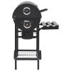 Barrel Grill with Wheels and Shelves Black Steel 45.3"x33.5"x37.4"