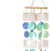 Coastal Inspired Wind Chime with Wooden Round Top and Ring Handle; Multi-color