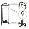 5 Pieces Fireplace Tools Indoor Outdoor Large Wrought Iron Firewood Toolset with Decor Holder Black Fireset Pit Stand Fire Place Log Tongs Tools Kit S