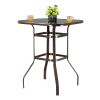 Wrought Iron Glass High Bar Table Patio Bar Table Brown