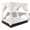 Outdoor Lounge Bed with Curtains Poly Rattan Brown