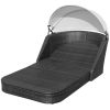 Sun Lounger with Canopy Poly Rattan Black