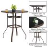 Wrought Iron Glass High Bar Table Patio Bar Table Brown