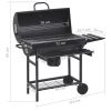 Barrel Grill with Wheels and Shelves Black Steel 45.3"x33.5"x37.4"