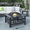 U-style Outdoor Metal Wood Burning Square Fire Pit with Spark Screen, Log Poker and Cover RT