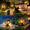 Solar Post Flame Light, Outdoor Deck Fence Post Cap Top LED Light wih Flickering Flame, Waterproof Black Post Top LED Light, Outdoor Garden Firefly St