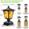 Solar Post Flame Light, Outdoor Deck Fence Post Cap Top LED Light wih Flickering Flame, Waterproof Black Post Top LED Light, Outdoor Garden Firefly St