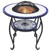 Mosaic Fire Pit Table Blue and White 26.8" Ceramic