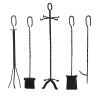 5-Piece Fireplace Tools Set 31â€™â€™, Heavy Duty Wrought Iron Fire Place Toolset with Poker, Shovel, Tongs, Brush, Stand for Outdoor Indoor Chimney, H