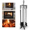 5-Piece Fireplace Tools Set 31â€™â€™, Heavy Duty Wrought Iron Fire Place Toolset with Poker, Shovel, Tongs, Brush, Stand for Outdoor Indoor Chimney, H