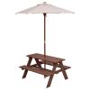 tOutdoor 4-Seat Kid's Picnic Table Bench with Umbrella