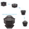 22" Hexagonal Shaped Iron Brazier Wood Burning Fire Pit Decoration for Backyard Poolside-dk