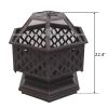 22" Hexagonal Shaped Iron Brazier Wood Burning Fire Pit Decoration for Backyard Poolside-dk