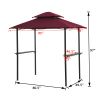 Outdoor Grill Gazebo With Light 8 x 5 Ft Shelter Tent, Double Tierd Soft Top Canopy,Steel Frame With Hook And Bar Counters,Burgundy