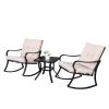 2pcs Strap Rocking Chair And 1pc Coffee Table Disassembly and Assembly Black Frame Beige Cushion Three-Piece Rattan Set RT