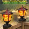 Solar Post Flame Light, Outdoor Deck Fence Post Cap Top LED Light wih Flickering Flame, Waterproof Black Post Top LED Light, Outdoor Garden Firefly St