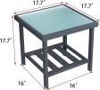 Modern Square End Tables for Living Room;  Black Rustic Aluminum Outdoor Side Table with Storage Space;  Patio Tempered Glass Accent Table;  17.7'' x