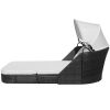 Sun Lounger with Canopy Poly Rattan Black