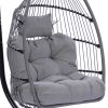 Outdoor Hanging Egg Chair Cushion Hammock Chair Replacement Cushion; Swing Basket Chairs Cushion Pads with Headrest Pillow(Gray Color)