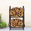 Outdoor Log Rack Firewood Storage Rack Outdoor, 2 Tier Outdoor Firewood Racks Log Holder with 4 Tools, Modern Firewood Holder Outdoor Small Log Rack w