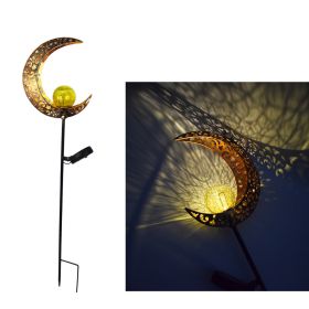 Outdoor Wrought Iron Ground Plug Solar Lawn Lamp Retro Hollow Courtyard Landscape Projection Lamp (Color: Golden moon)