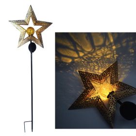 Outdoor Wrought Iron Ground Plug Solar Lawn Lamp Retro Hollow Courtyard Landscape Projection Lamp (Color: Five pointed star)