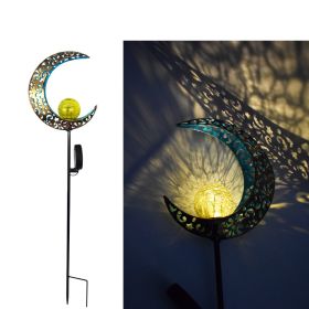 Outdoor Wrought Iron Ground Plug Solar Lawn Lamp Retro Hollow Courtyard Landscape Projection Lamp (Color: Blue moon)