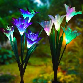 Outdoor Solar Garden Light Waterproof 7 LED Colorful Color Lawn Light Lily Fairy Lights Christmas Decoration Patio Lighting (Color: Blue white 2pcs)