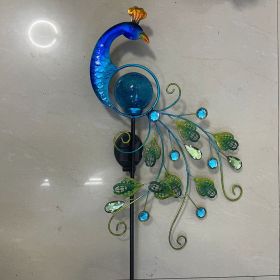 Solar Peacock Lamp And Plug Light Wrought Iron Solar Hollow Peacock Rain Gauge Peacock Ice (Color: Solar light)