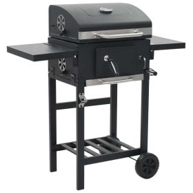 Outdoor Party Backyard Dinner Mobile Stainless Steel Square Oven Charcoal Oven (Color: Black, Main Material: Steel)