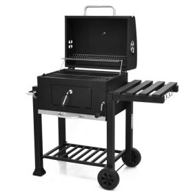 Outdoor Party Backyard Dinner Mobile Stainless Steel Square Oven Charcoal Oven (Color: Black A, Main Material: Steel)