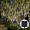 Solar Powered Meteor Shower String Lights 9.84FT Falling Raindrop Tube Lamp Water Resistant Decorative Lights