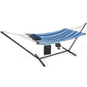 Patio Garden Portable Outdoor Polyester Hammock Set Red With Hammock Stand And Handbag (Type: Hammocks, Color: Blue)