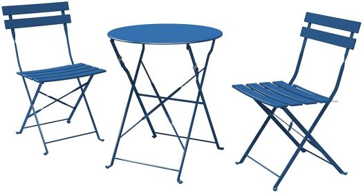 SR Steel Patio Bistro Set, Folding Outdoor Patio Furniture Sets, 3 Piece Patio Set of Foldable Patio Table and Chairs (Color: Peacock blue)