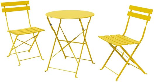 SR Steel Patio Bistro Set, Folding Outdoor Patio Furniture Sets, 3 Piece Patio Set of Foldable Patio Table and Chairs (Color: Mango yellow)