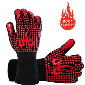 BBQ Gloves Extreme Heat Resistant Protective Cooking Gloves Food Grade Kitchen Oven Mitts Silicone Non-Slip for BBQ Cooking Baking (Color: Red)