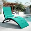 Patio Wicker Sun Lounger, PE Rattan Foldable Chaise Lounger with Removable Cushion and Bolster Pillow, Black Wicker and Beige Cushion