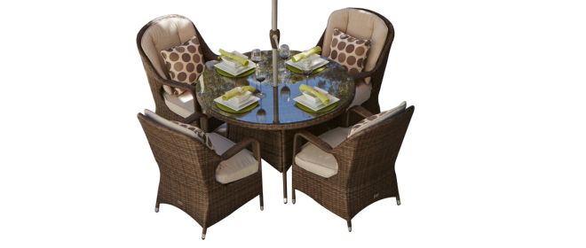 Direct Wicker Marianna Patio Wicker 5 Piece Round Dining Set (Color: Brown)