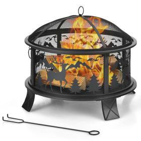 Outdoor Patio Garden Beach Camping Bonfire Party Fire Pit With BBQ Grill (Color: Black A, size: 26")