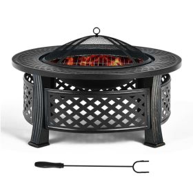 Outdoor Patio Garden Beach Camping Bonfire Party Fire Pit With BBQ Grill (Color: Black A, size: 32")